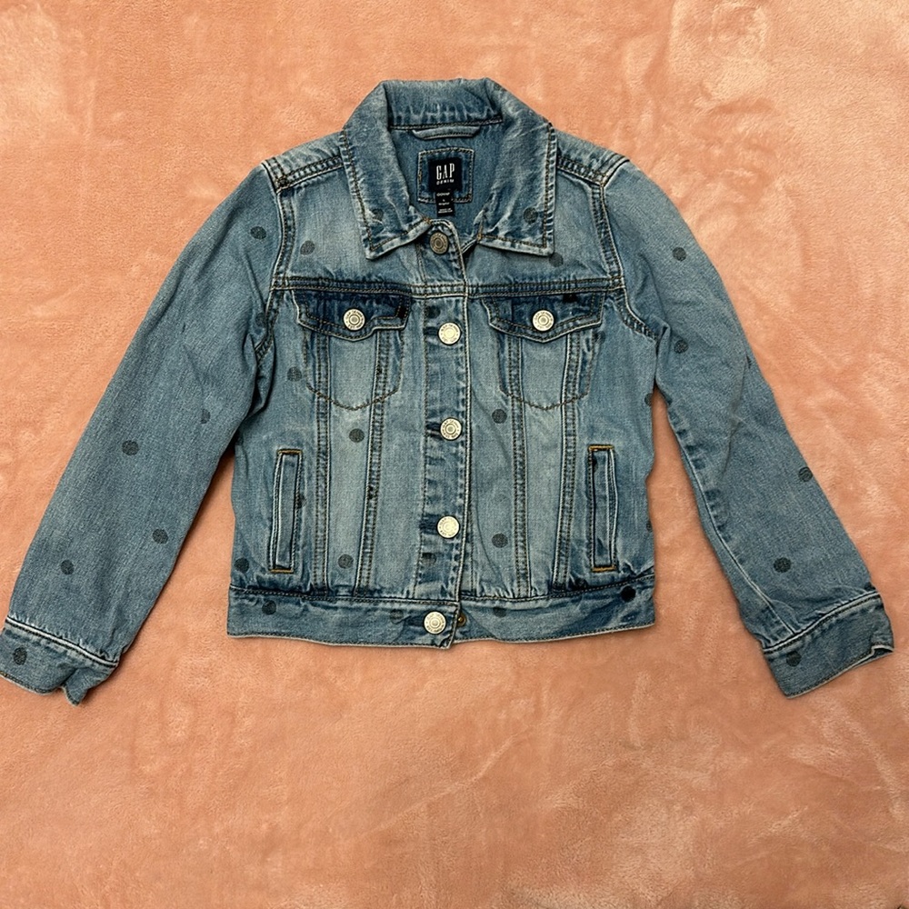 Kids Gap Denim Polka Dot Jacket Size S Blue